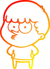warm gradient line drawing cartoon curious boy