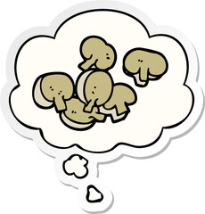 cartoon chopped mushrooms and thought bubble as a printed sticker