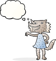 cartoon wolf girl with thought bubble