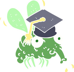 flat color illustration of a cartoon fly graduate
