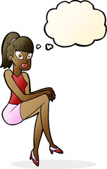 cartoon pretty woman with thought bubble