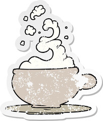 distressed sticker of a hot cup of tea cartoon