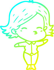 cold gradient line drawing cartoon woman