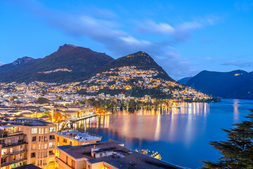 Lugano, Switzerland Cityscape with Monte Bre on Lake Lugano - 751469678