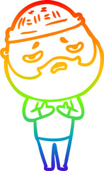 rainbow gradient line drawing cartoon worried man with beard
