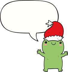 cute christmas frog and speech bubble