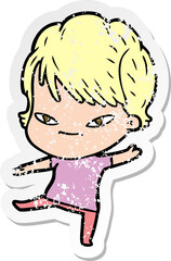 distressed sticker of a cartoon happy woman