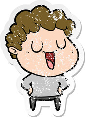 distressed sticker of a laughing cartoon man