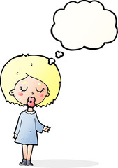 cartoon woman explaining her point with thought bubble