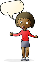 cartoon woman making excuses with speech bubble