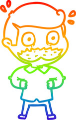 rainbow gradient line drawing cartoon man with mustache shocked