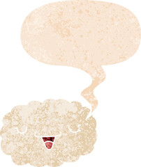 cartoon cloud and speech bubble in retro textured style