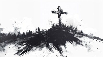 Drawing of Cross on a hilltop