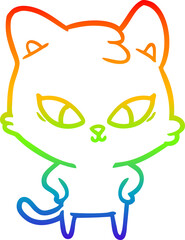 rainbow gradient line drawing cute cartoon cat