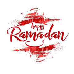 happy ramadan written with red stroke, PNG transparent object