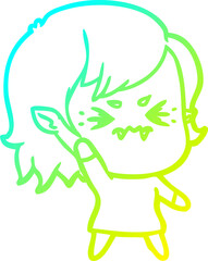 cold gradient line drawing annoyed cartoon vampire girl