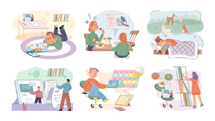 Kids with phone. Vector illustration. Digital technology has reshaped way kids communicate and learn Kids are embracing technology, using their smartphones for various purposes The concept kids