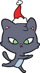 cute line drawing of a cat wearing santa hat