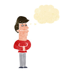 cartoon nervous man with thought bubble