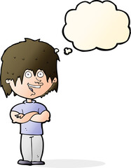 cartoon happy man with thought bubble
