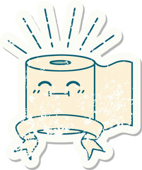 grunge sticker of tattoo style toilet paper character
