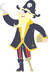 flat color illustration of a cartoon pirate captain