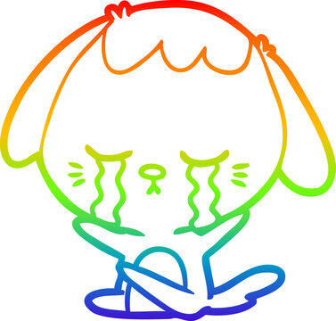 recommend clip art: rainbow gradient line drawing cartoon dog crying