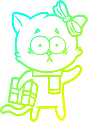 cold gradient line drawing cartoon cat