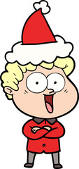 line drawing of a happy man wearing santa hat
