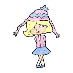 cartoon happy girl wearing hat