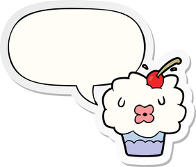 funny cartoon cupcake and speech bubble sticker