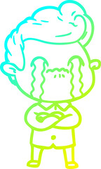 cold gradient line drawing cartoon man crying