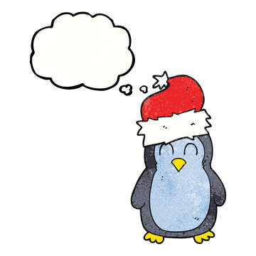 thought bubble textured cartoon penguin