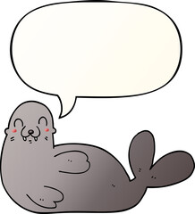 cartoon seal and speech bubble in smooth gradient style