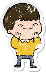 distressed sticker of a cartoon happy boy