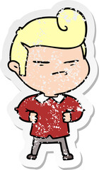 distressed sticker of a cartoon cool guy with fashion hair cut