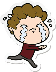 sticker of a cartoon man crying