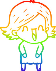 rainbow gradient line drawing cartoon laughing woman