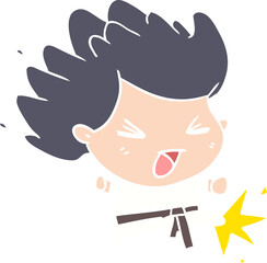 cute flat color style cartoon kicking karate champion