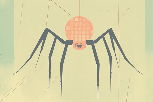 A giant spider with venomous fangs weaving webs to trap players in a survival game pastel robotic bokeh tarot card