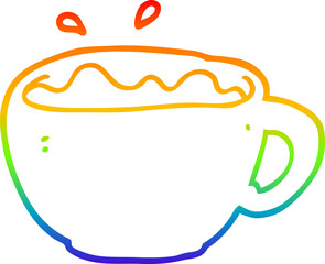 rainbow gradient line drawing cartoon coffee cup
