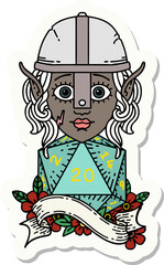 elf fighter character with natural twenty dice roll sticker