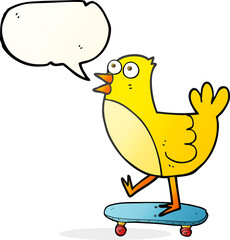 speech bubble cartoon bird on skateboard