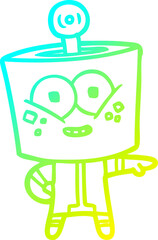 cold gradient line drawing happy cartoon robot pointing
