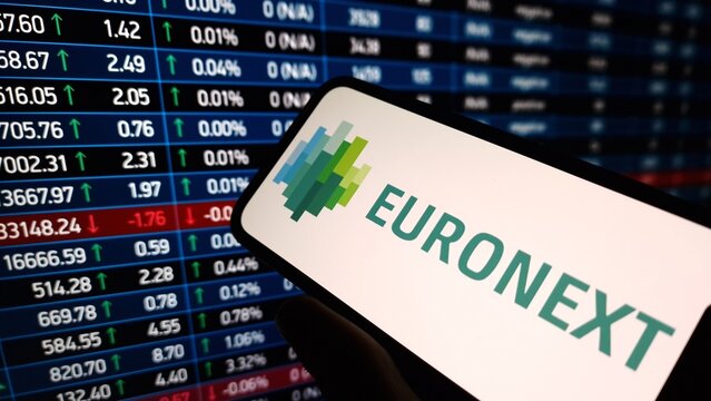 Konskie, Poland - March 03, 2024: Euronext company logo displayed on mobile phone
