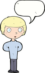 cartoon curious boy with speech bubble