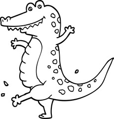 black and white cartoon dancing crocodile