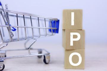 Cart waiting to put in IPO shares or initial public offering from the first day of stock opening on...
