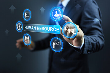 Human resource HR concept with businessman focus to pointing on employee that need to recruit for...