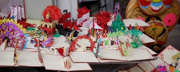 3D pop up cards sold on the street of Hanoi, Vietnam as souvenirs